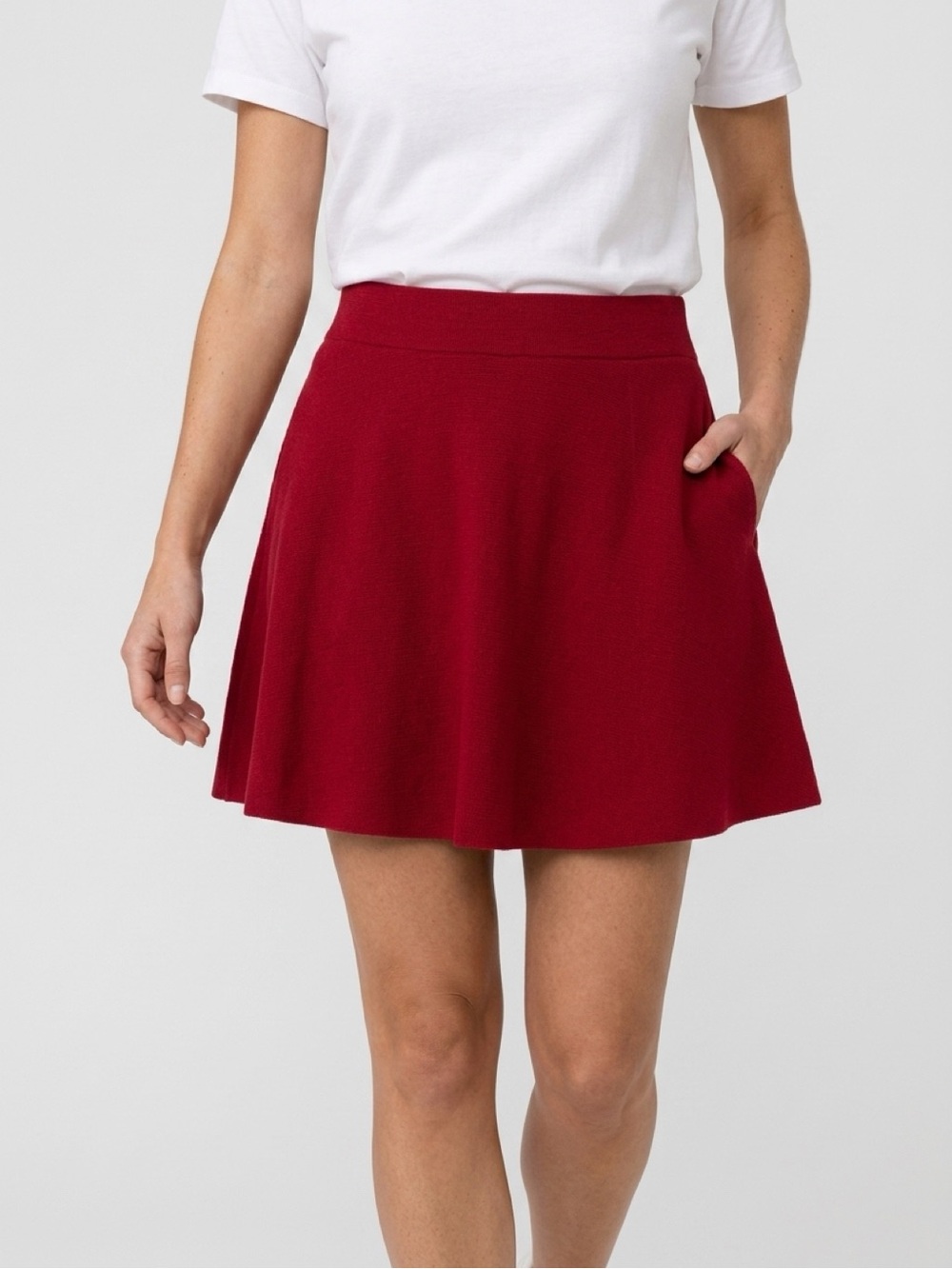sahalie Cherry Red Knit Skater Skirt
